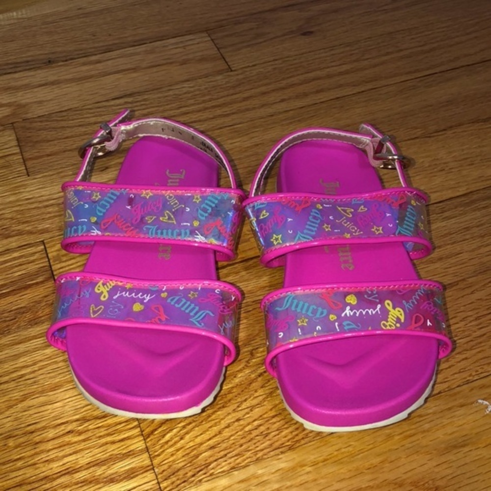 Juicy Couture buckle strapped sandals girls size 12 pink juice logo summer